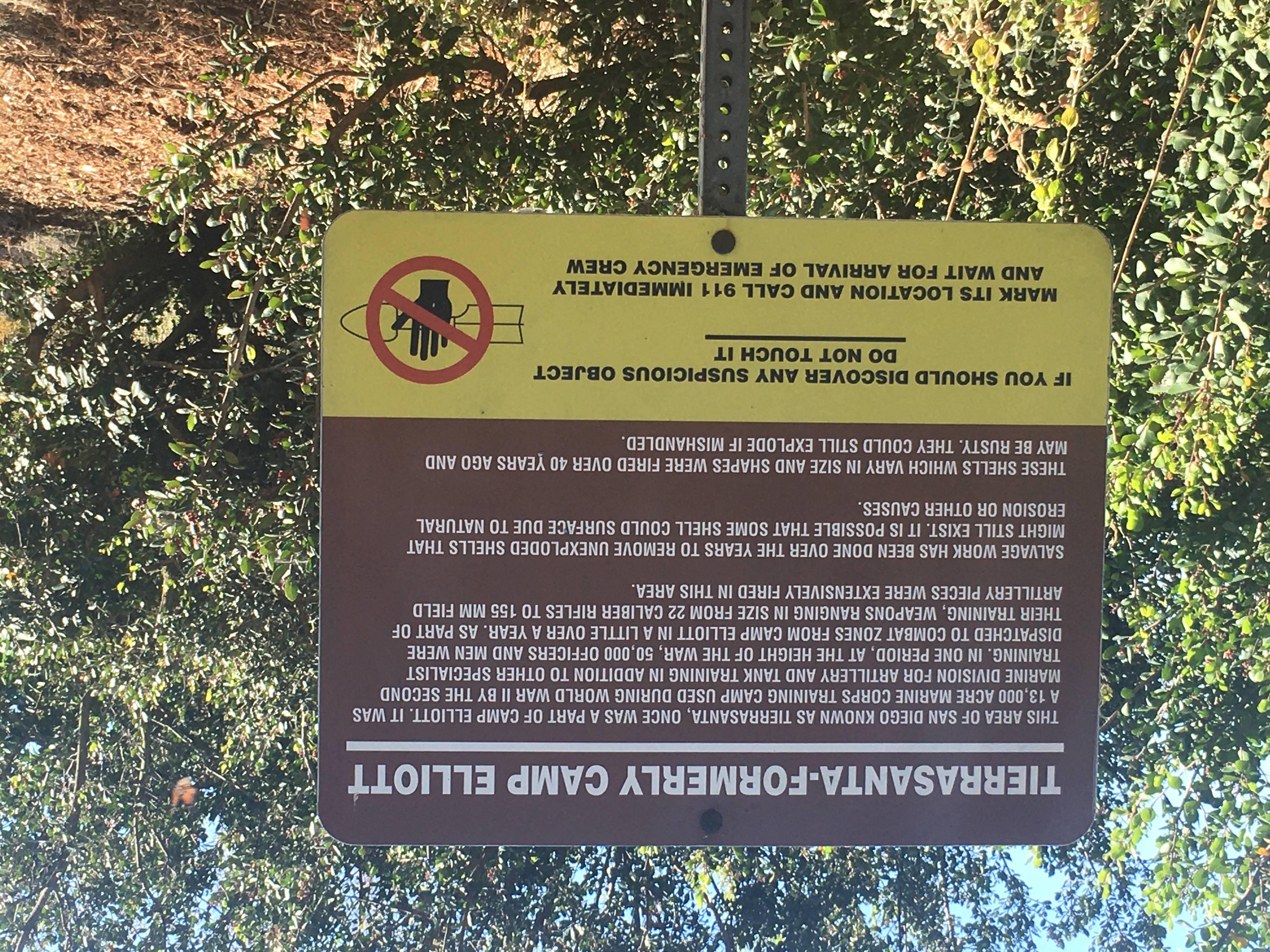 Sign describing risks of unexploded ordinance in Tierrasanta.